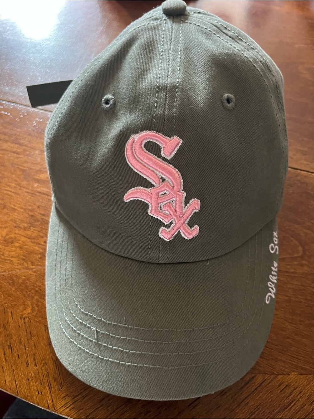 '47 Kids Olive Baseball Cap with Pink Sox Logo